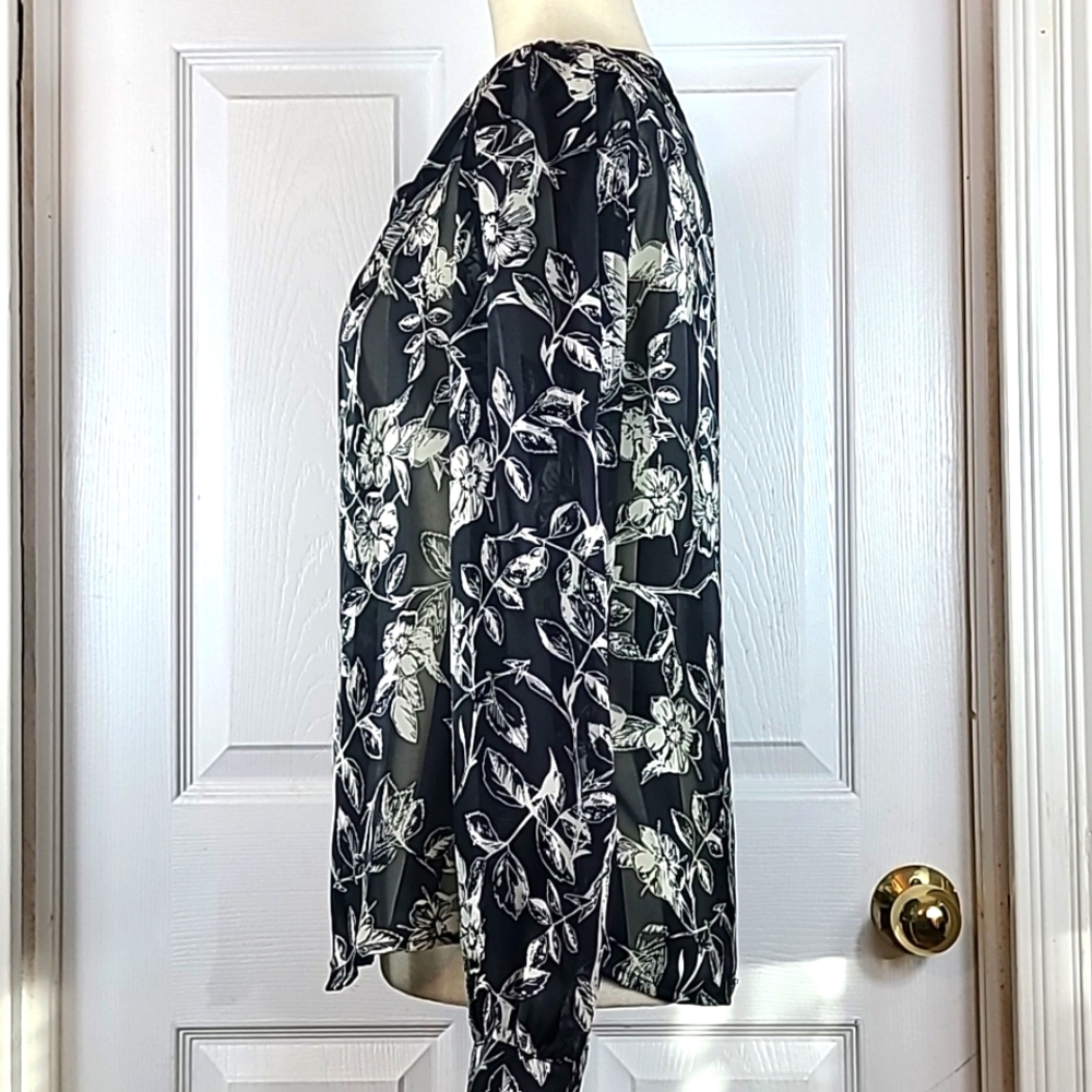 Allegra K Floral Semi Sheer Blouse - Picture 6 of 12